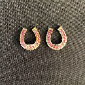 Vintage Little Lucky Horseshoe Brooch with Pink Rhinestones.